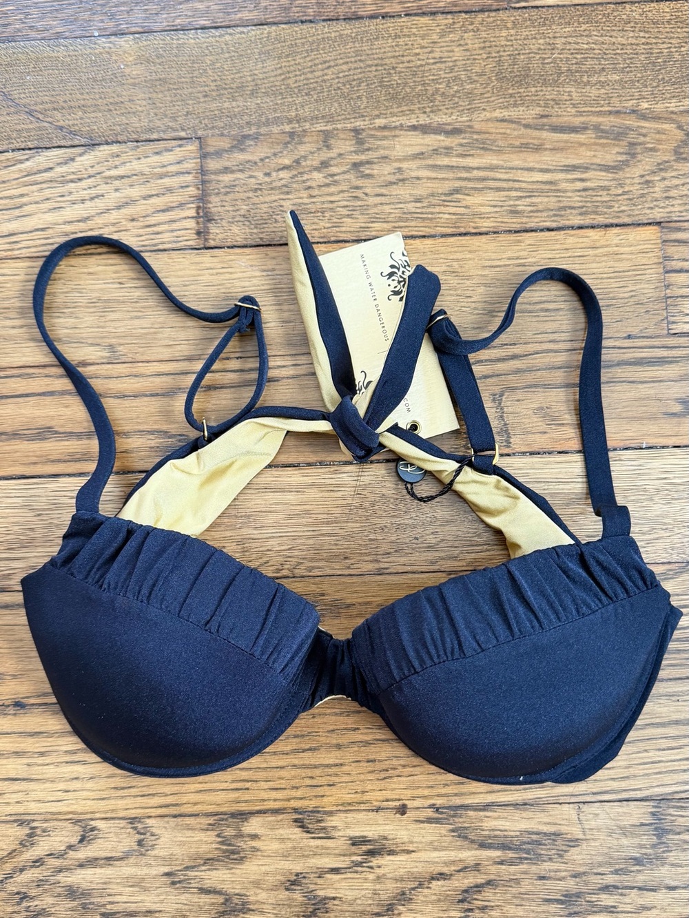 Black & Gold Women's Push-Up Bikini Top